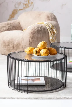 Outlet KARE Design Zestaw dwóch stolików blaty szklane rama stalowa - kolor czarny - KARE