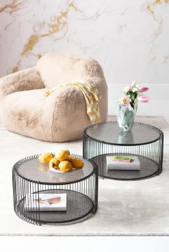 Outlet KARE Design Zestaw dwóch stolików blaty szklane rama stalowa - kolor czarny - KARE