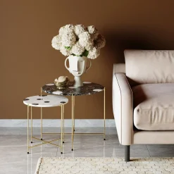 New KARE Design Zestaw dwóch stolików do salonu czarno-białe nogi złote - KARE