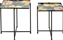 Clearance KARE Design Zestaw dwóch stolików Garden Flowers - blaty kwadratowe - motyw kwiatowy - KARE