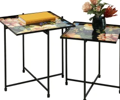 Clearance KARE Design Zestaw dwóch stolików Garden Flowers - blaty kwadratowe - motyw kwiatowy - KARE