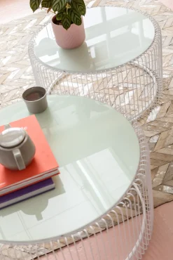 New KARE Design Zestaw dwóch stolików kawowych Wire białe - KARE