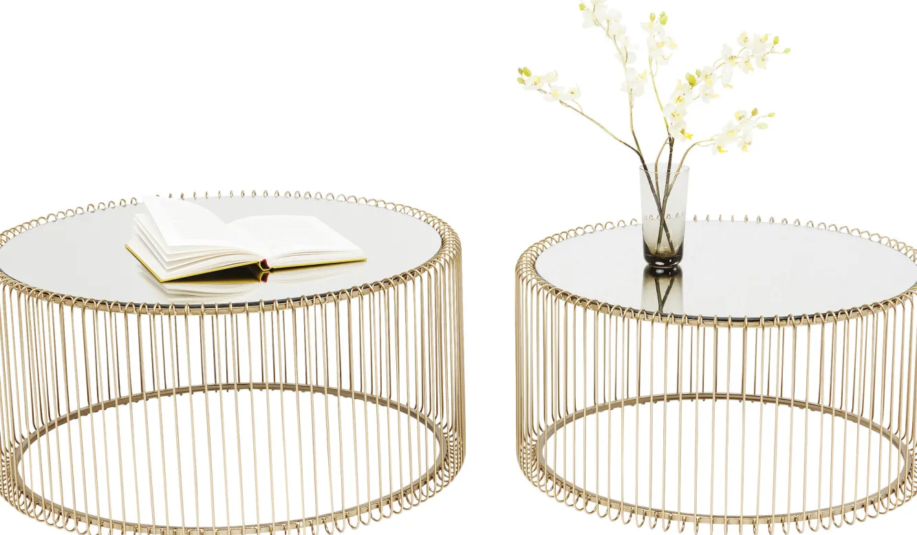 Online KARE Design Zestaw dwóch stolików kawowych Wire mosiężne - KARE