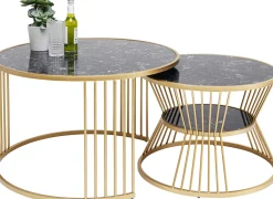 Hot KARE Design Zestaw dwóch stolików kawowych Roma - złote - blaty marmur - KARE