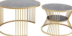 Hot KARE Design Zestaw dwóch stolików kawowych Roma - złote - blaty marmur - KARE