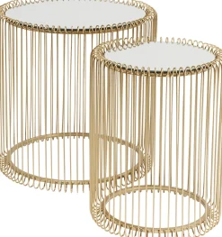 Best KARE Design Zestaw dwóch stolików kawowych Wire okrągły blat mosiężne #2 - KARE