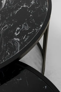 Outlet KARE Design Zestaw dwóch stolików kawowych Roma czarne - blaty marmurowe - KARE