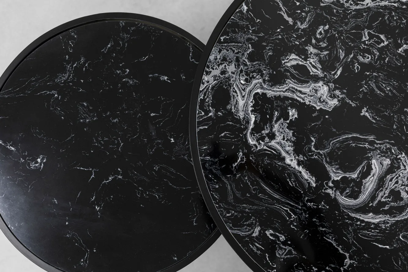 Outlet KARE Design Zestaw dwóch stolików kawowych Roma czarne - blaty marmurowe - KARE