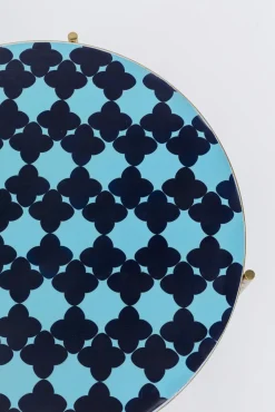 Sale KARE Design Zestaw dwóch stolików Priya złote - blaty niebieskie ze wzorem - KARE