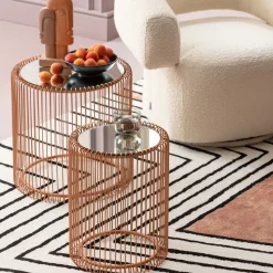 Fashion KARE Design Zestaw dwóch stolików Wire Copper miedziane - blaty lustrzane - KARE