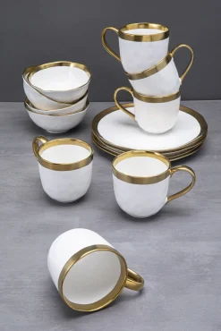 Clearance KARE Design Zestaw śniadaniowy Bell 12 el. biało-złoty - KARE