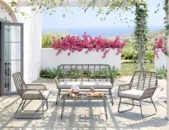 Clearance KARE Design Zestaw ogrodowy 4-elementowy sofa, 2 fotele i stolik kawowy - KARE