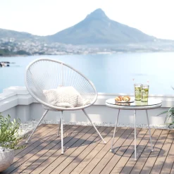 Discount KARE Design Zestaw ogrodowy fotel żyłkowy i stolik okrągły kolor biały - KARE