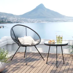Clearance KARE Design Zestaw ogrodowy fotel żyłkowy i stolik okrągły kolor czarny - KARE