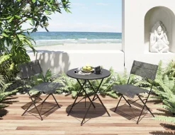 Discount KARE Design Zestaw ogrodowy składany 2 krzesła i stół kolor czarny - KARE