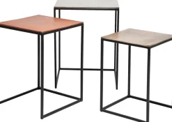 Fashion KARE Design Zestaw trzech stolików kawowych Loft Square Aluminum kolorowe - KARE