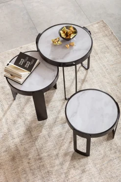 Sale KARE Design Zestaw trzech stolików Perelli czarne - blaty szklane - KARE